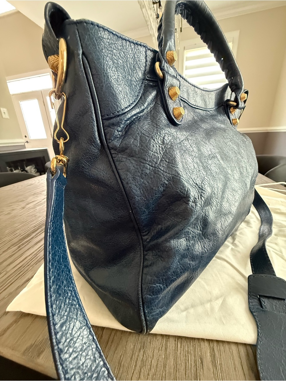 Balenciaga Navy Leather Tote Bag with Gold Hardware - Picture 7 of 16
